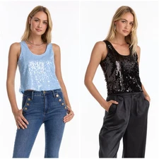 Sophia Sequin Tank/Top  Capri Blue and Black THE NOLI SHOP / NOLI YOGA