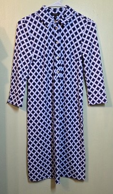 Talbots Blue Shibori Star Jersey Shirtdress Sz XS Preppy Country Club Coastal