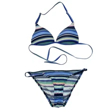 GAP BODY Blue Stripe Adjustable Halter Bikini Top & Bikini Bottom Size Small NEW