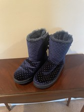 UGG Bailey Bow Starlight Sparkly Polka Dot Navy Blue Boots for Kids Size 6