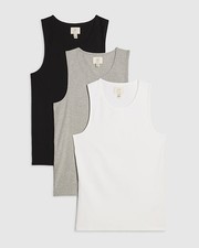 River Island Mens Vest Grey Marl Rib 3 Pack Round Neck Ribbed Sleeveless