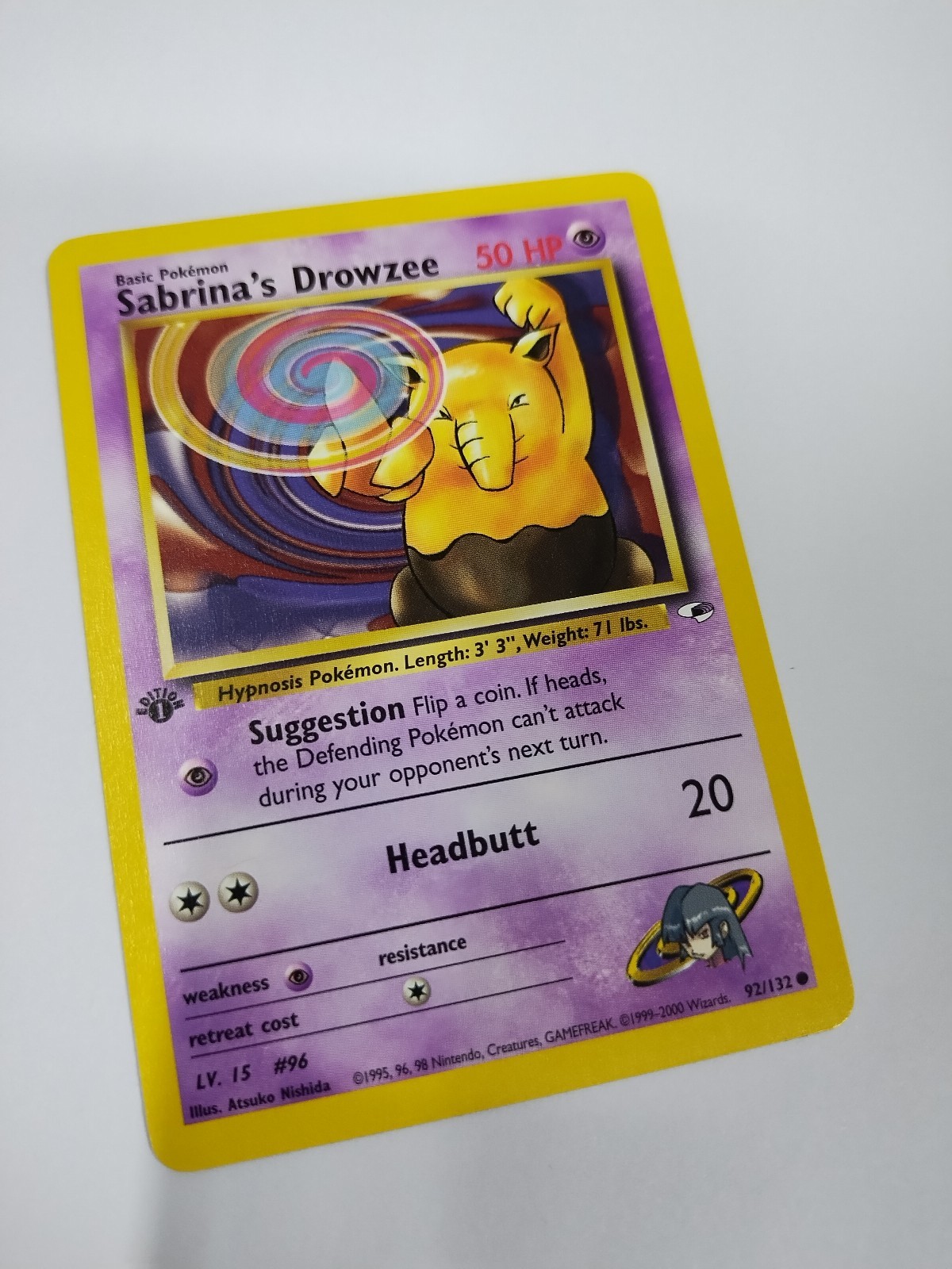 MINT/Nm Sabrina's Drowzee 92/132 Gym Heroes 1st Edition Pokemon Vtg