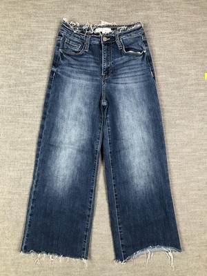 Risen Jeans Juniors 3/26 Blue Mid Rise Wide Leg Crop Distressed Denim Pants