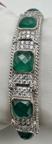 Judith Ripka Sterling Silver Green Goddess 5 Stone Chalcedony CZ Hinged Bracelet - Picture 6 of 18