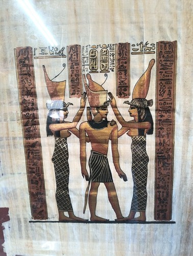 Egyptian Papyrus Art Horus & Seti - Before Osiris 16x20 W Gold Frame #Mythology - Picture 2 of 5