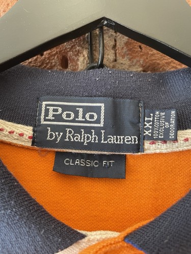 Vintage Ralph Lauren Poloshirt Herren 2XL Orange Blau Big Pony France Patch 3 - Bild 12 von 17