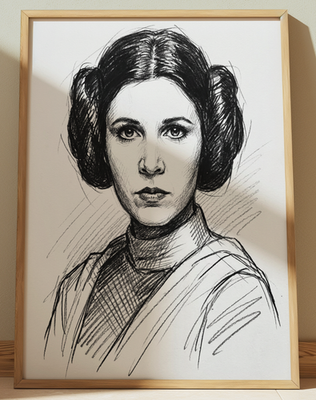 #ad PRINCESS LEIA STAR WARS INK DRAWING PRINT SKETCH 8quot; x 10quot; PRINT WALL ART $15.49