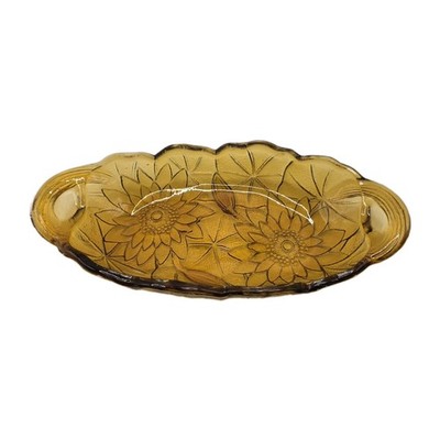 Indiana Glass Dish Lily Pons Amber Oval Pickle Celery Relish #605 Sunflower