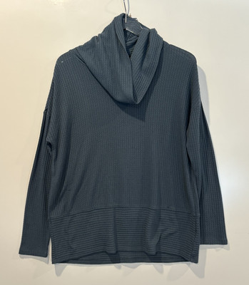 Anthropologie Akemi + Kim Womens Teal Waffle Knit Cowl Neck Tunic Top Size Small