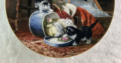 MISCHIEF WITH THE HATBOX Plate The Victorian Cat Henriette Ronner Queen of Cats - Picture 3 of 6