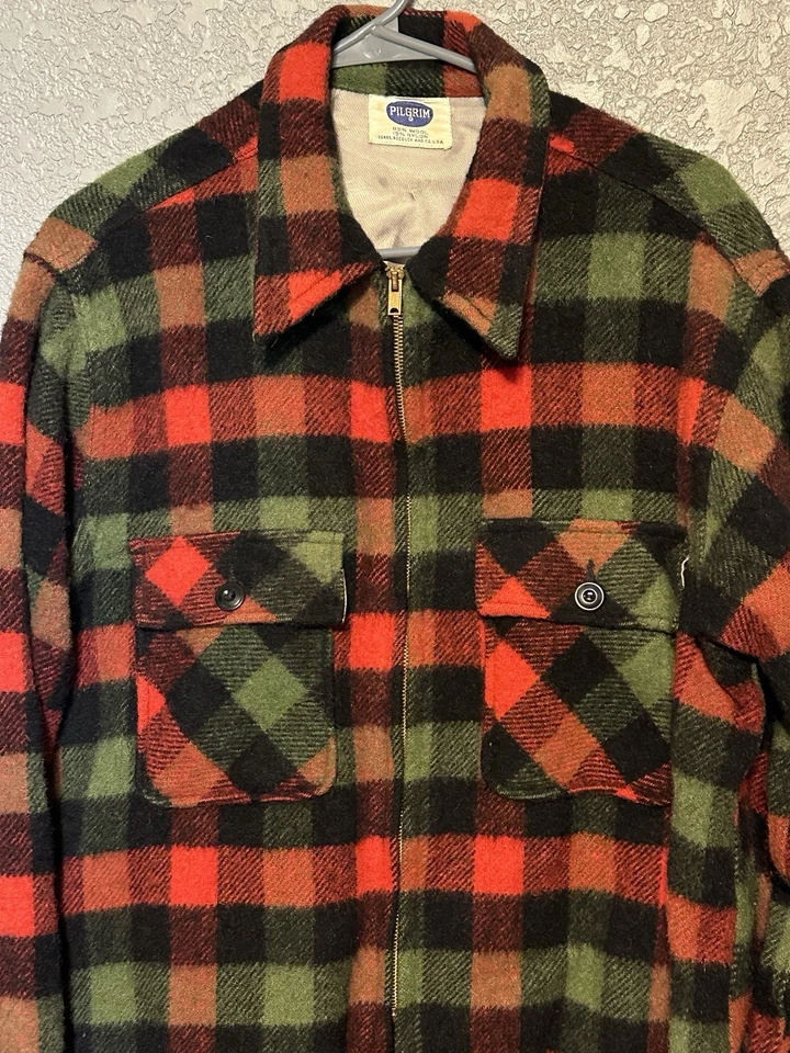 Chaqueta de Caza De Colección Sears Pilgrim M Franela Rojo Búfalo Cuadros Abuelo Núcleo Años 50’s Foto 4 de 4