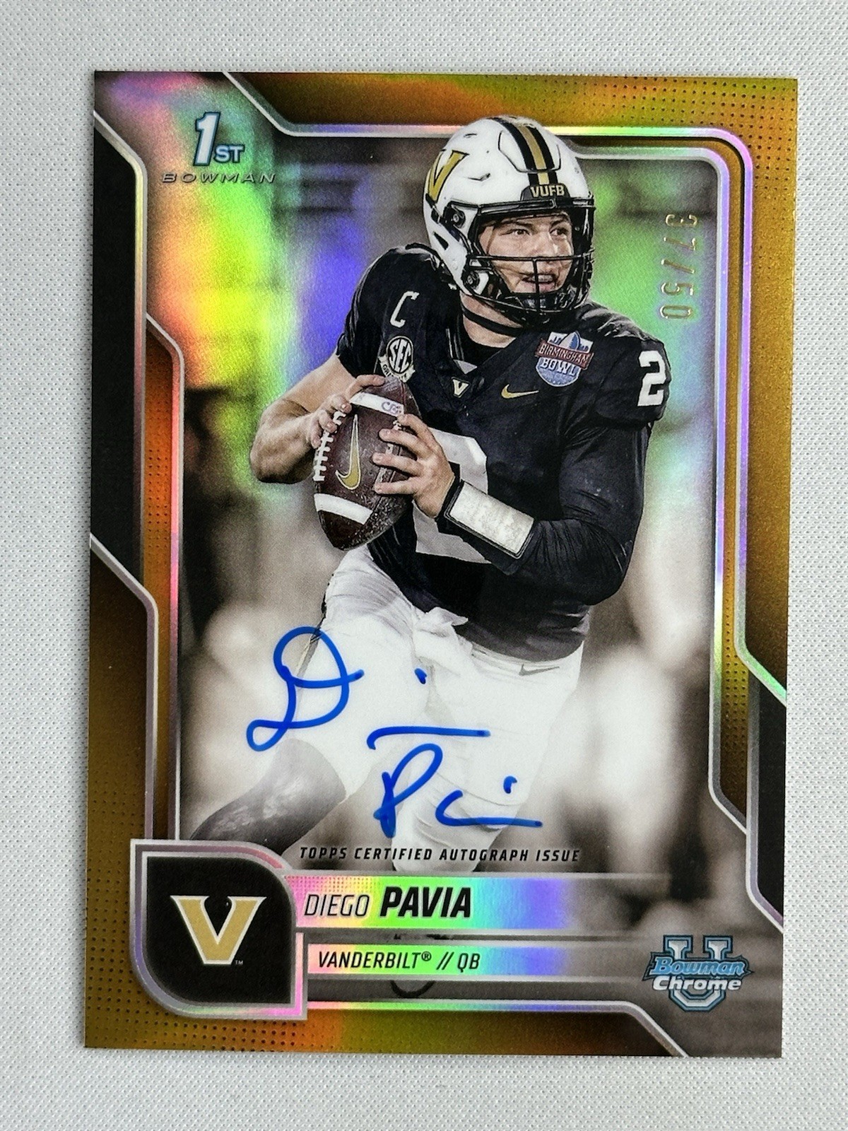 2025 Bowman University Chrome Diego Pavia 1st True GOLD On Card Auto /50 - Vandy