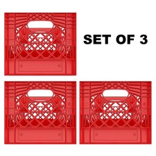 13 x 13 x 11 Square Red Plastic Milk Crate Container 16qt 4 gallon Set of 3pcs