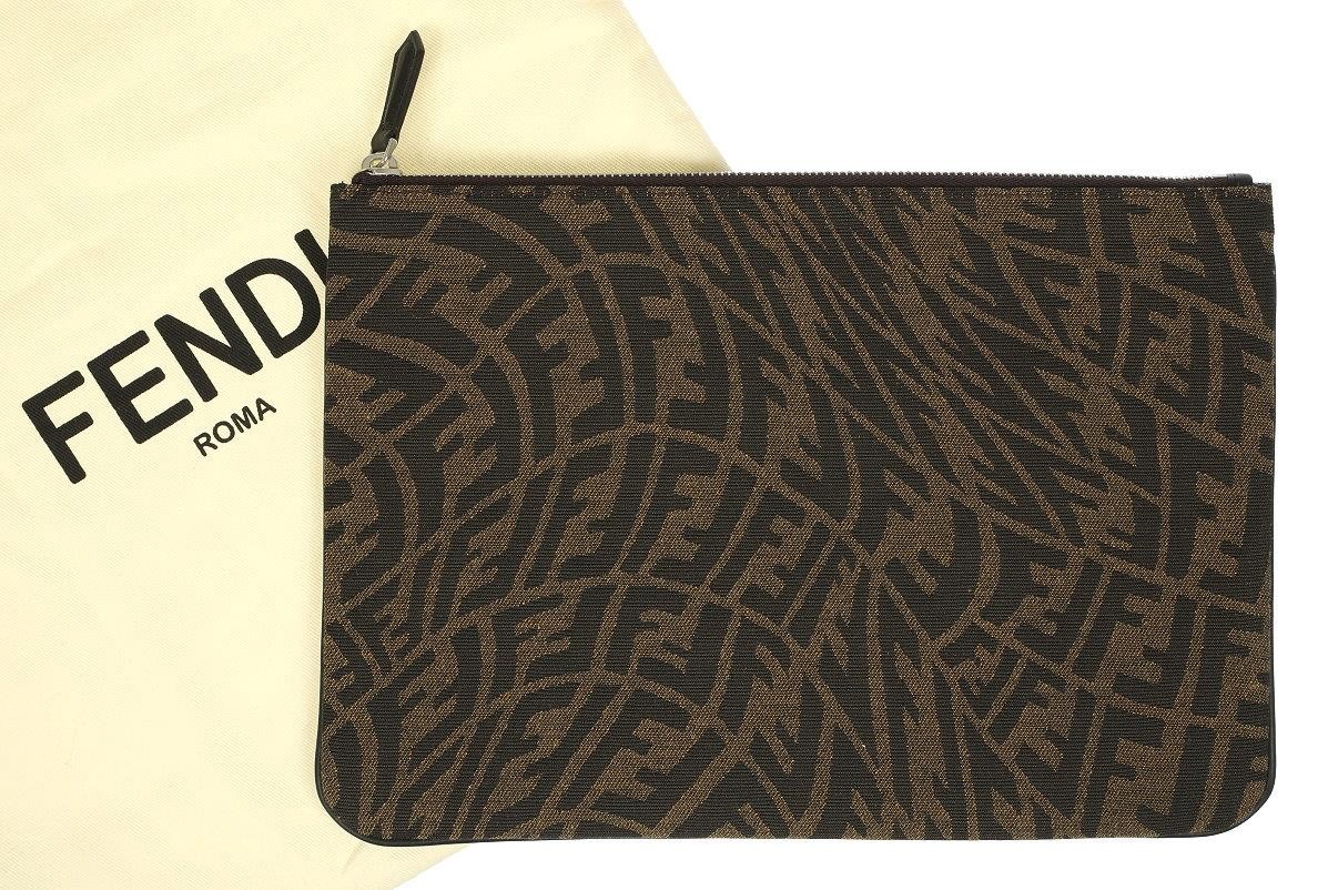 NEW FENDI TESSUTO JAQUARD MEDIUM POUCH CLUTCH BAG