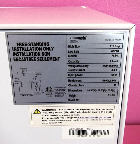 Summit Accucold FS24L Tisch 1,1 Kubikfuß medizinisches Labor Apotheke Gefrierschrank -20C - Bild 9 von 15
