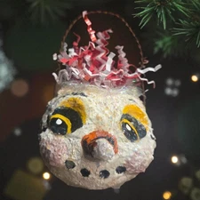 Vtg Inspired Christmas Snowman Clay Mini  Bucket 2.5"x3" Handmade Winter  Decor