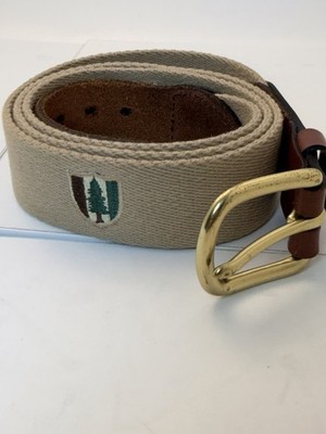Leather Mens Ltd Pine Valley Golf Club  Ct. Cream Needlepoint Belt SZ 38 Brass