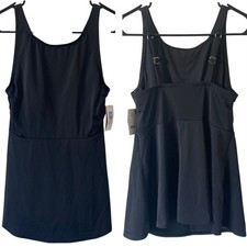 NEW LAND'S END Adjustable Flutter Tankini Top Size Small Black Sporty Modest