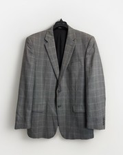 Jos A Bank Travelers Sport Coat Mens 44L Tailored Fit Grey Plaid Wool Blazer