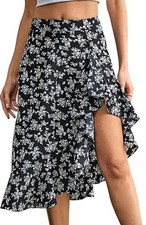 Verdusa Side Ruffle Trim Flowy High Split Asymmetrical Skirt size M