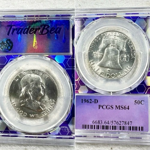 1962 D 50C MS64 Franklin Half Dollar Trader Bea Purple Core PCGS 90% Silver