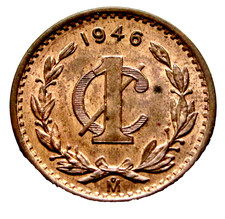 MEXICO 1948 Mo 1 CENTAVO National Arms Eagle & Snake Bronze UNC Lustre km# 415