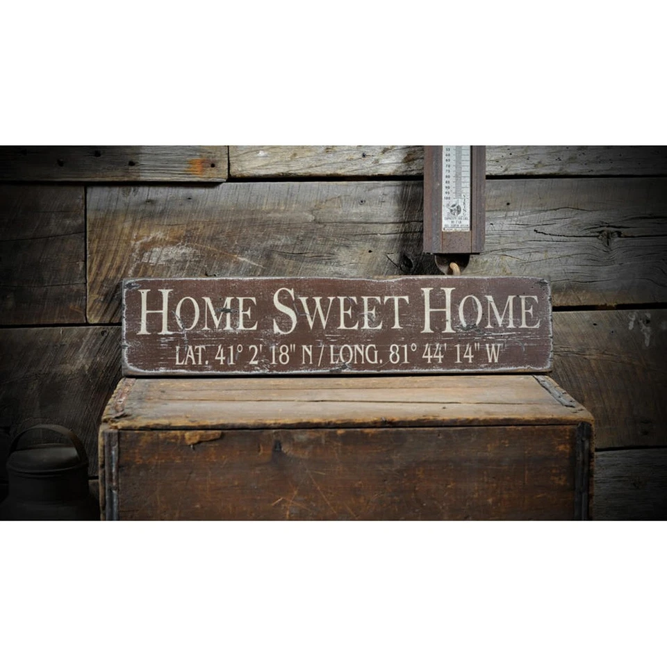 Custom Home Sweet Home Lat / Long Sign -Rustic Hand Made Vintage Wood - Image 2 of 3