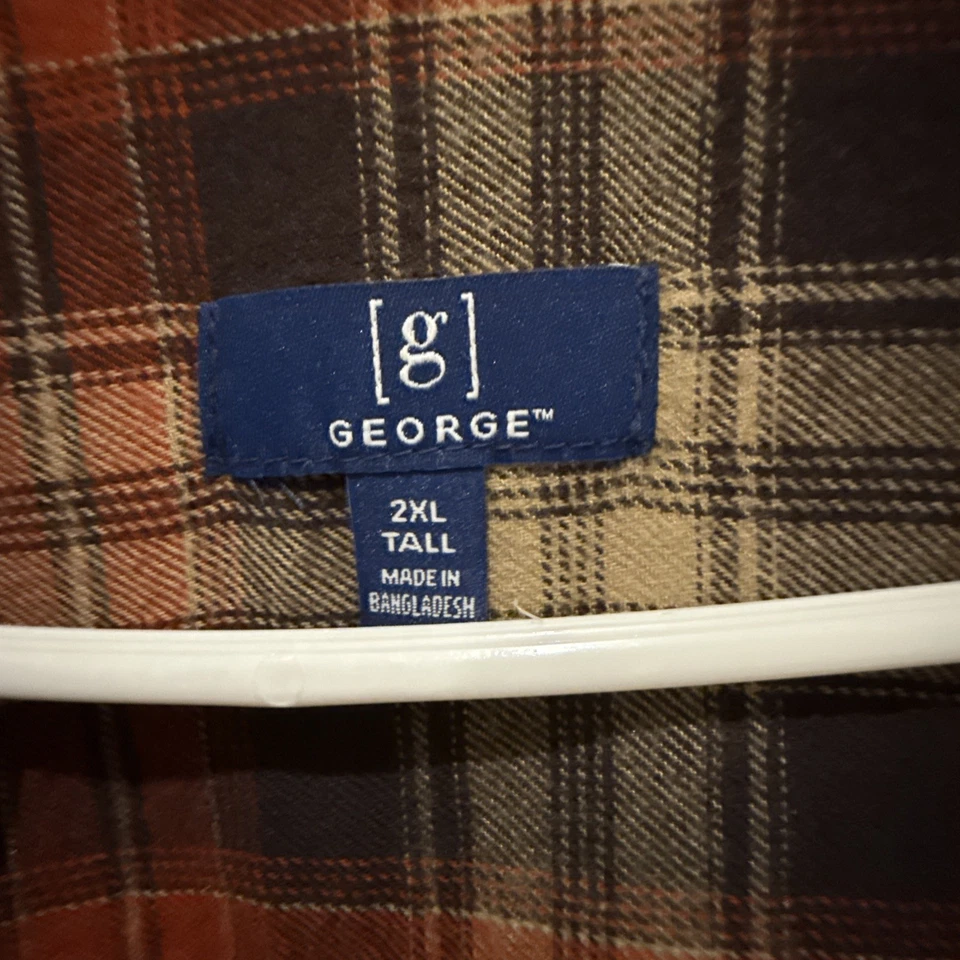 Camisa abotonada de franela a cuadros George para hombre roja tostada azul marino talla 2XL Foto 2 de 4