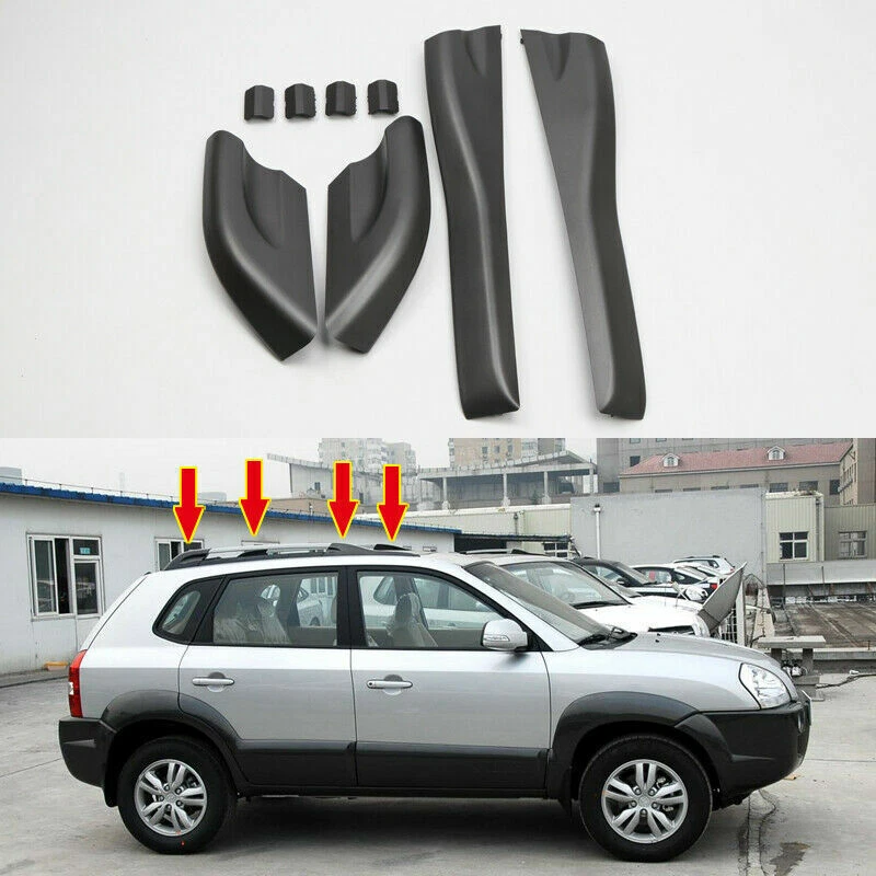 Para Hyundai Tucson 2004-2008 Rieles de techo negros Cubierta de extremo Carcasa Tapa Reemplazar Foto 2 de 4