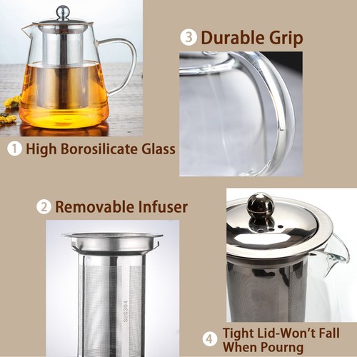43oz/1300ml Glass Teapot with Removable Infuser, Stovetop Safe Large Tea Pot - Picture 3 of 12