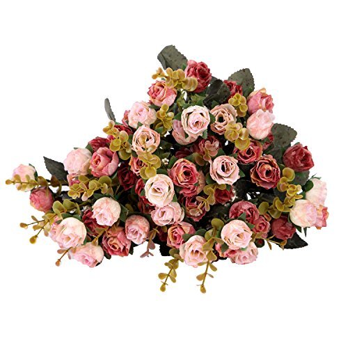 Artificial Silk Fake Flowers Rose Floral Decor Pink Coffee Pack of 2 - Picture 6 of 7