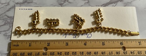 Vintage Gold Tone Train Charm Bracelet 7" Chain USA TEH5-7A - Picture 2 of 5