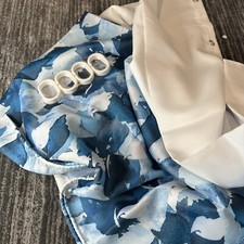 Stylish Shower Curtain White Blue Printed Bathroom Waterproof With 12 Hooks