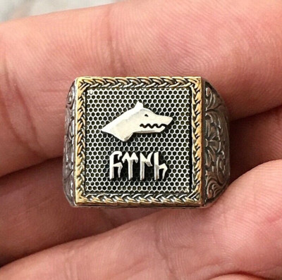 925刻印　レア品　銀製　猫　根付　20g 東な7-0329☆2F 925 Sterling Silver Turkish Signet Ring Ottoman Göktürk Wolf
