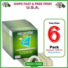6 x Nicorette ORIGINAL Flavour Gum 4 MG 210 Pieces "USA SELLER-SHIPS SUPER FAST"