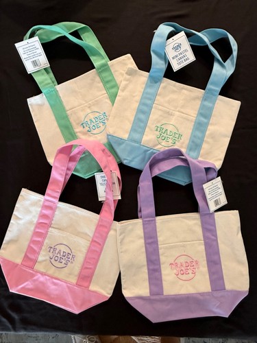 Trader Joe's Pastel Mini Canvas Tote Bags 2025 LIMITED EDITION NWT LOT OF 4 - Picture 2 of 5