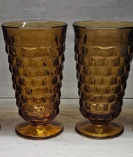 Colony WHITEHALL AMBER Set of 2 Footed Iced Tea Glasses, Flared Rim, 10 oz.