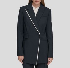 Calvin Klein Women's Blue X-Fit Asymmetrical Long Blazer Jacket Size 12