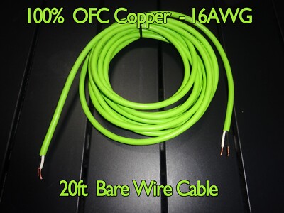 20FT - Lime Green - 16G OFC 16 Gauge -  100% Copper Speaker Wire Car Audio Sub