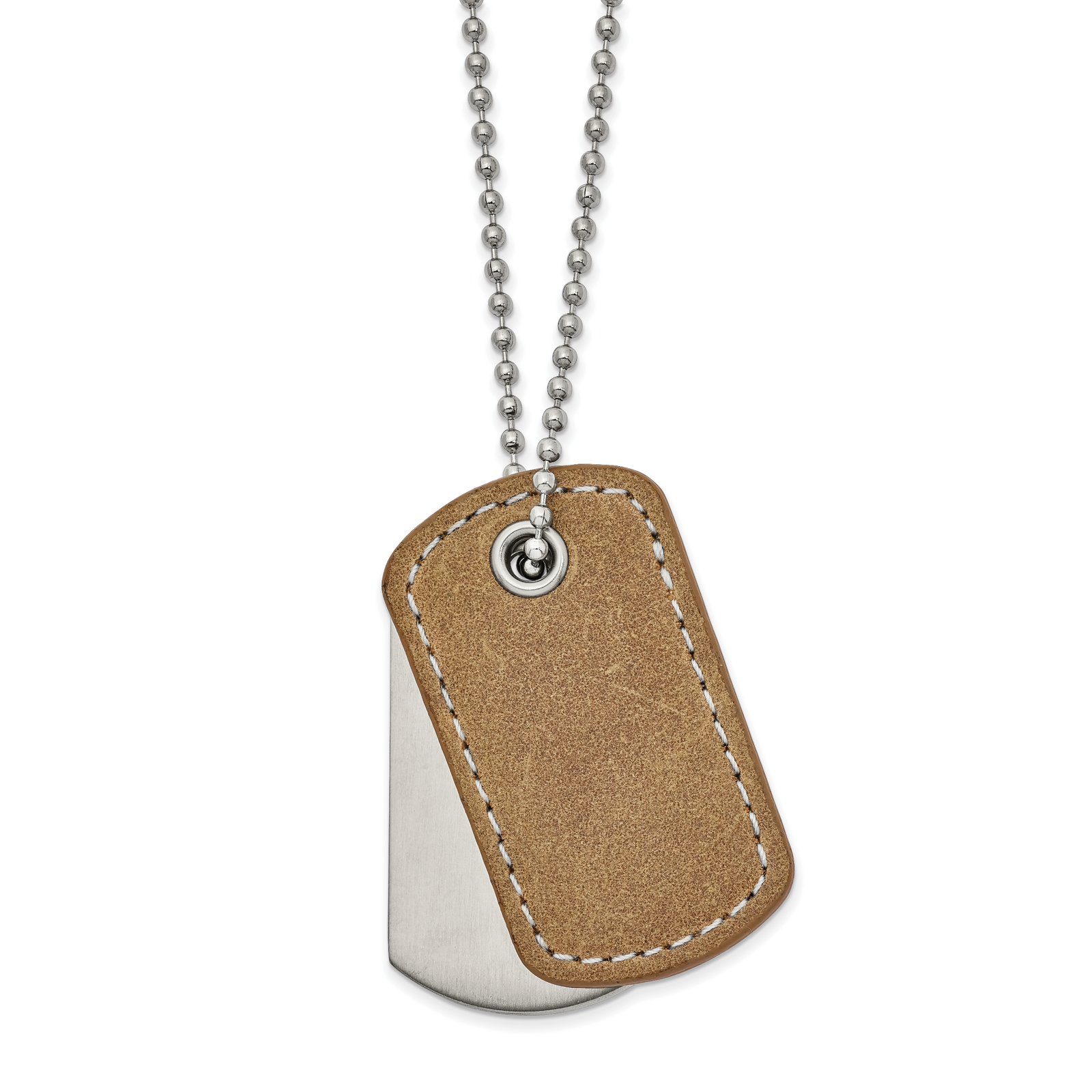 Chisel Stnls Steel and Tan Leather 2 Piece Dog Tags Ball Chain Necklace - 22