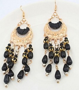 Big Long Black Silver Tassel Chandelier Earrings Stud Pierced Ears Bohemian E119