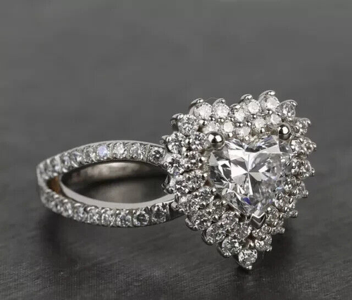 2.30Ct Heart Cut Moissanite Women Engagement Wedding Ring 14K White Gold Plated - Picture 6 of 6