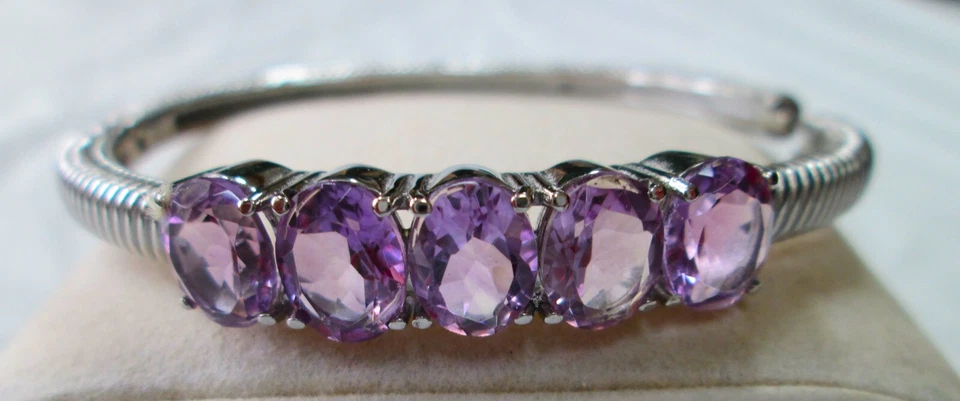 PINK  AMETHYST Hinged Cable Bangle Bracelet, 6.5", NEW - Image 3 of 4