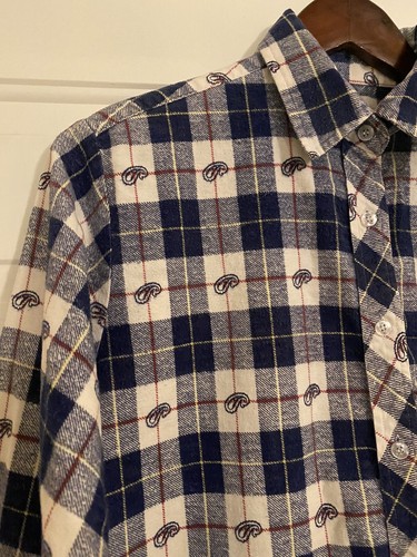 Haband Blue White Plaid Flannel Button Up Casual Long Sleeve Shirt Men’s Medium - Picture 4 of 12
