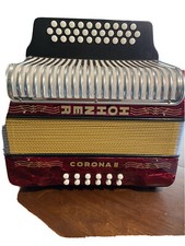 Hohner 3500 Corona II Button GCF Sol Diatonic Accordion Red w/ Bag, Straps