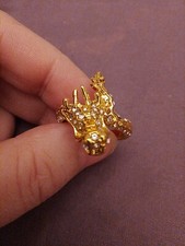 Gold Plated Dragon Ring, covered By Clear Crystals And Gothic Ring, UK Siz T+1/2