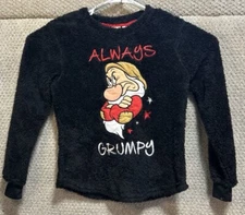 Disney Grumpy “Always Grumpy” Fuzzy Black Sweater Women’s XS