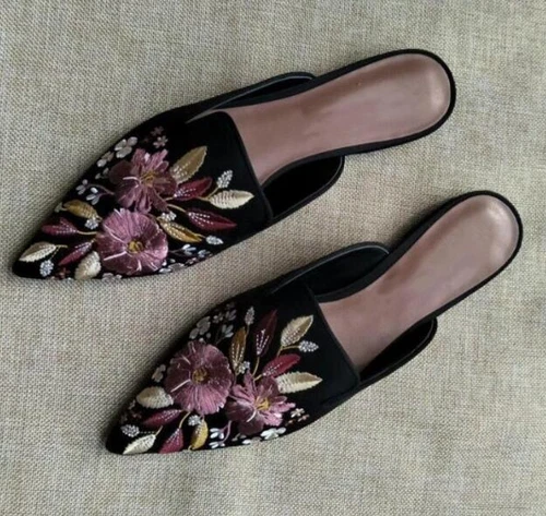 Embroidery Floral Women's Pointy Toe Slippers Flats Mules Casual Shoes Fashion - Bild 7 von 10
