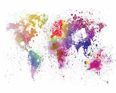 World Map Watercolor Splatter Art Print Poster (20x16)