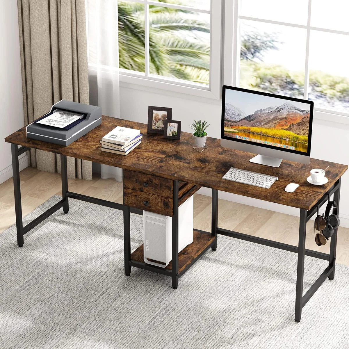 78 Two Person Desk with 2 Drawers Long Double Computer Desk